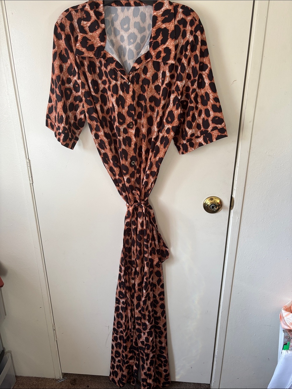 Leopard Print Brown Wrap Dress - Women's